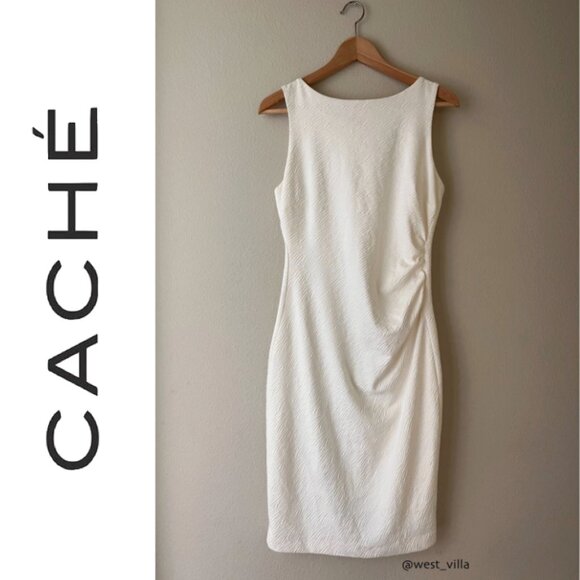 Cache Draped Bodycon Textured Midi Dress White Womens Medium - Picture 1 of 6